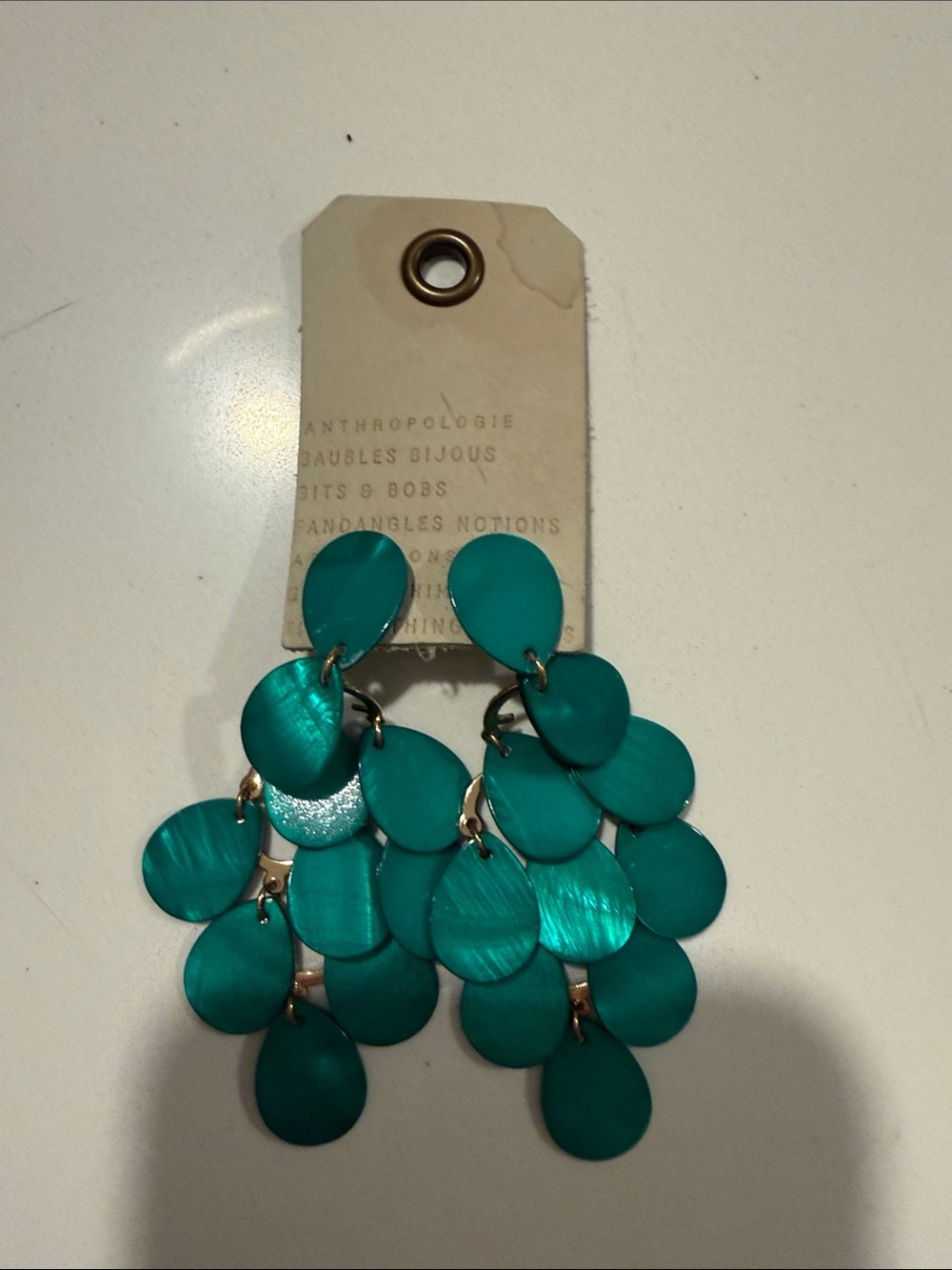 Anthropologie Teal Cascade Disc Earrings